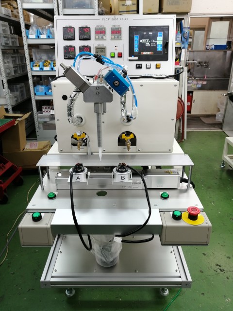 Two-component epoxy dispensing system with single-axis robot